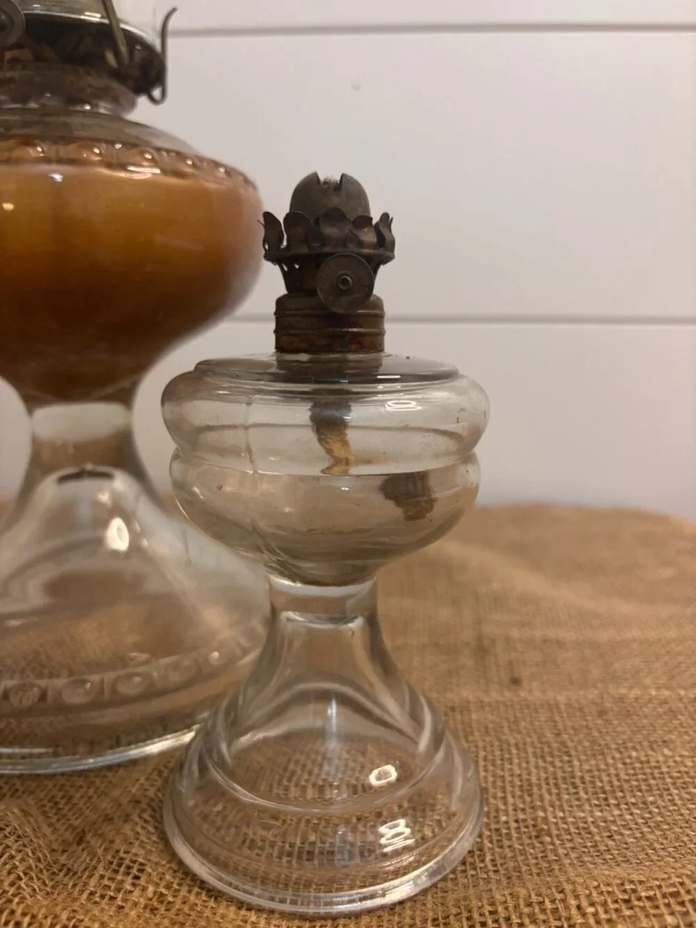VTG P&A Mfg Co Acorn Miniature Clear Glass Pedestal Oil Lamp